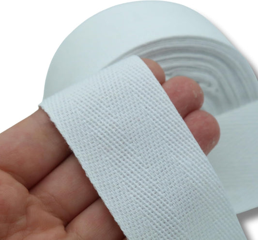 Cotton Twill Tape 1" & 1.5" & 2" - 10 Yards - 50+ Colors -%100 Natural Cotton 1 Inch 1.5 Inch 2 Inch Herringbone Bias Binding Cotton Tape Trim for Sewing Wrapping Craft DIY White 10604