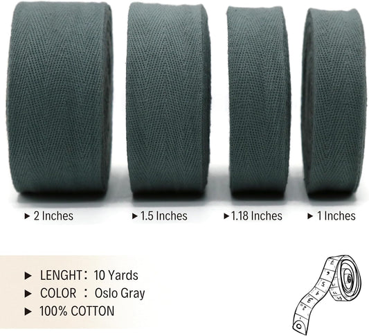 2" & 1.5" & 1.18'' & 1" Cotton Twill Tape - 10 Yards - 50+ Colors -%100 Natural Cotton 1 Inch 1.5 Inch 2 Inch Herringbone Bias Binding Cotton Tape Trim for Sewing Wrapping Craft DIY 10544 (Oslo Gray)…