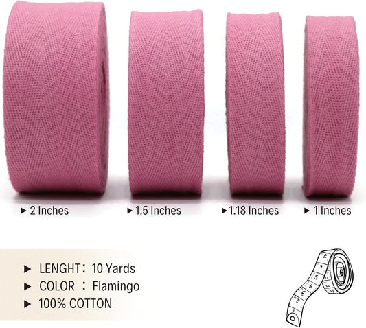 100% Natural Cotton Herringbone Bias Binding - 2" & 1.5" & 1.18'' Cotton Twill Tape - 10 Yards - 50+ Colors - Herringbone Tape Trim for Sewing, Wrapping, Craft, DIY - 10205 (Flamingo)