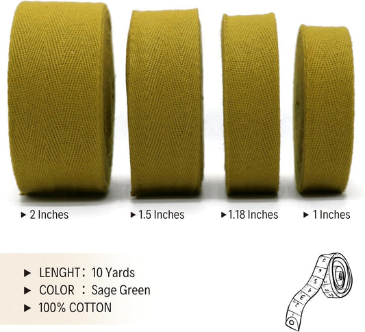 2" & 1.5" & 1.18'' & 1" Cotton Twill Tape - 10 Yards - 50+ Colors -%100 Natural Cotton 1 Inch 1.5 Inch 2 Inch Herringbone Bias Binding Cotton Tape Trim for Sewing Wrapping Craft DIY 10304 (SageGreen)…