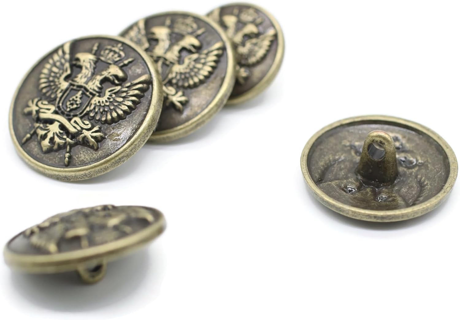 Bronze Metal Shank Buttons - 12 Pcs - 3 Size Options - Luxury Eagle Round Wave Metal Shank Buttons for Men Women Blazer Coat Uniform Shirt Suit and Jacket Sewing Craft DIY N14903