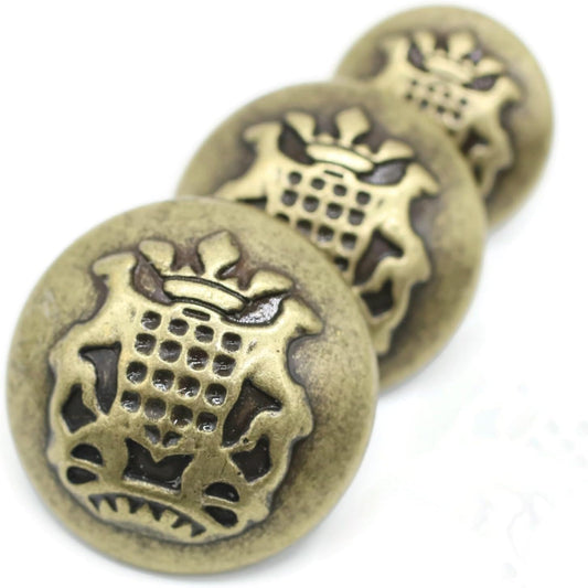 Bronze Metal Shank Buttons - 12 Pcs - 3 Size Options - Crown Floral Round Metal Shank Buttons for Men Women Blazer Coat Uniform Shirt Suit and Jacket Sewing Craft DIY N17003