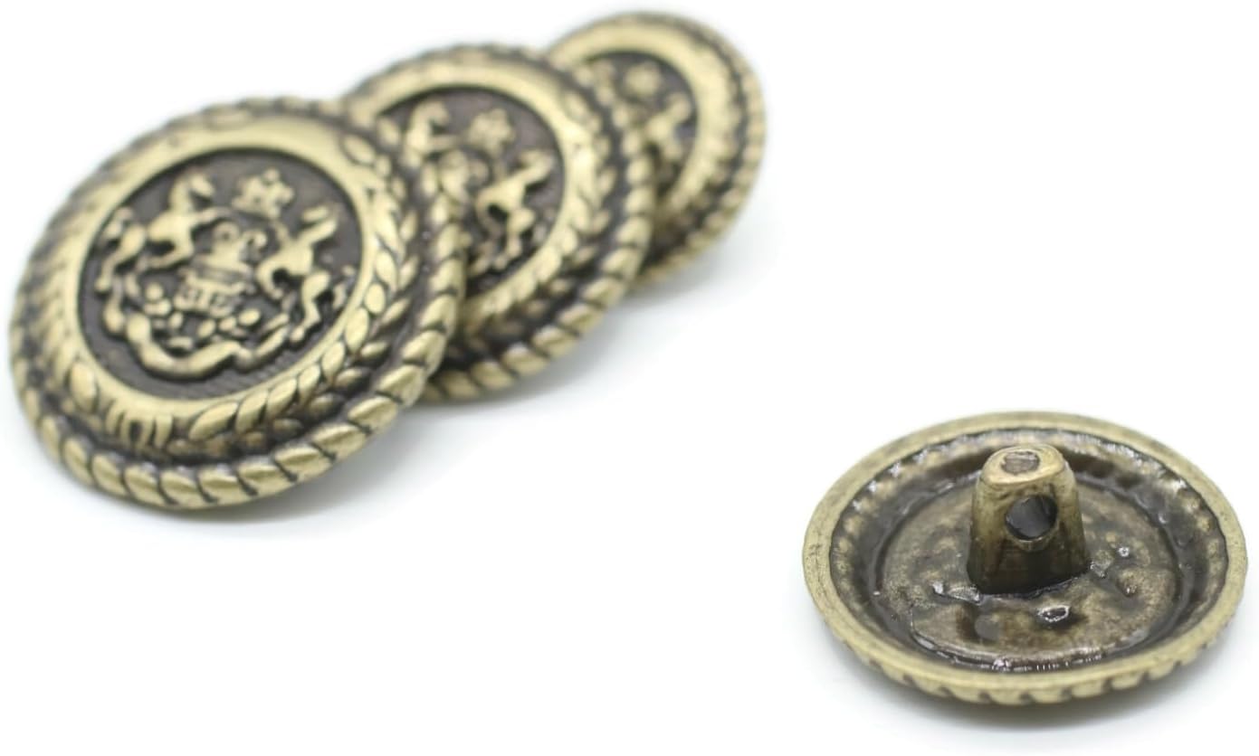 Bronze Metal Shank Buttons - 12 Pcs - 3 Size Options - The Horse of Kingdom Round Metal Shank Buttons for Men Women Blazer Coat Uniform Shirt Suit and Jacket Sewing Craft DIY N16803