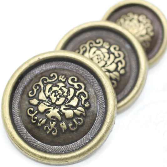 Bronze Metal Shank Buttons - 12 Pcs - 3 Size Options - Floral Round Metal Shank Buttons for Men Women Blazer Coat Uniform Shirt Suit and Jacket Sewing Craft DIY N17902