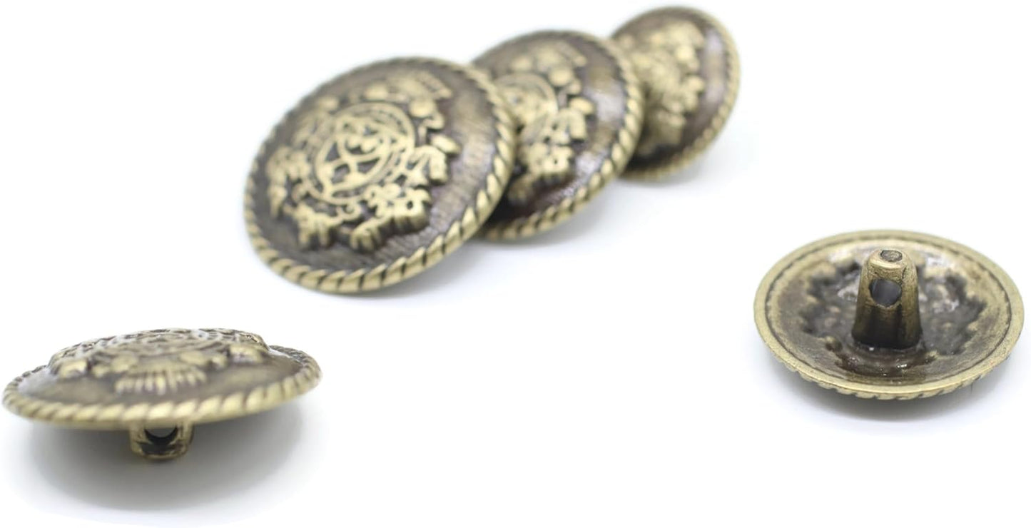 Crown Bronze Metal Shank Buttons - 12 Pcs - 3 Size Options - Luxury Royal Metal Shank Buttons for Men Women Blazer Coat Uniform Shirt Suit and Jacket Sewing Craft DIY N15003