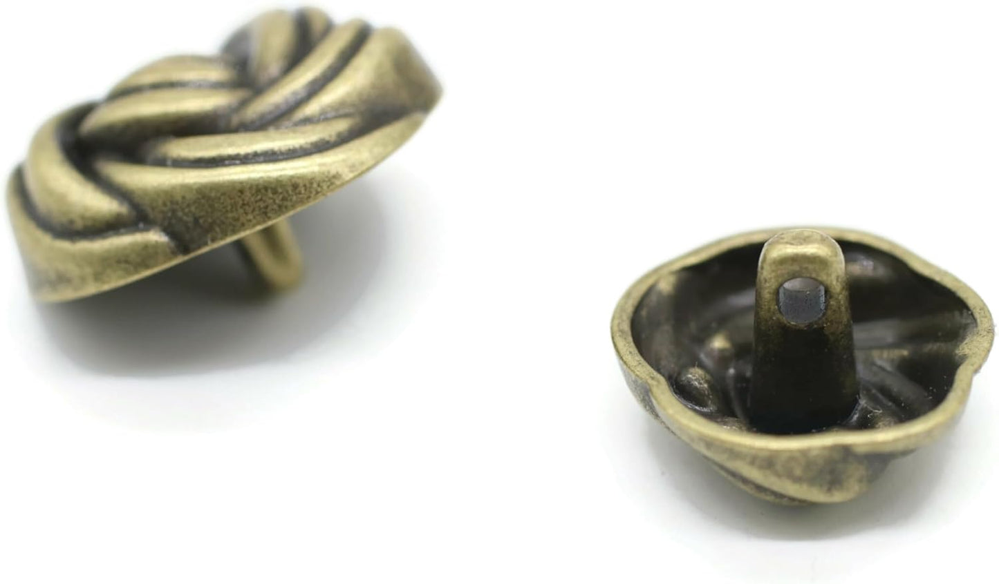 Floral Bronze Metal Shank Buttons - 12 Pcs - 3 Size Options - Luxury Floral Round Wave Metal Shank Buttons for Men Women Blazer Coat Uniform Shirt Suit and Jacket Sewing Craft DIY N19003