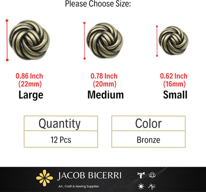 Floral Bronze Metal Shank Buttons - 12 Pcs - 3 Size Options - Luxury Floral Round Wave Metal Shank Buttons for Men Women Blazer Coat Uniform Shirt Suit and Jacket Sewing Craft DIY N19003