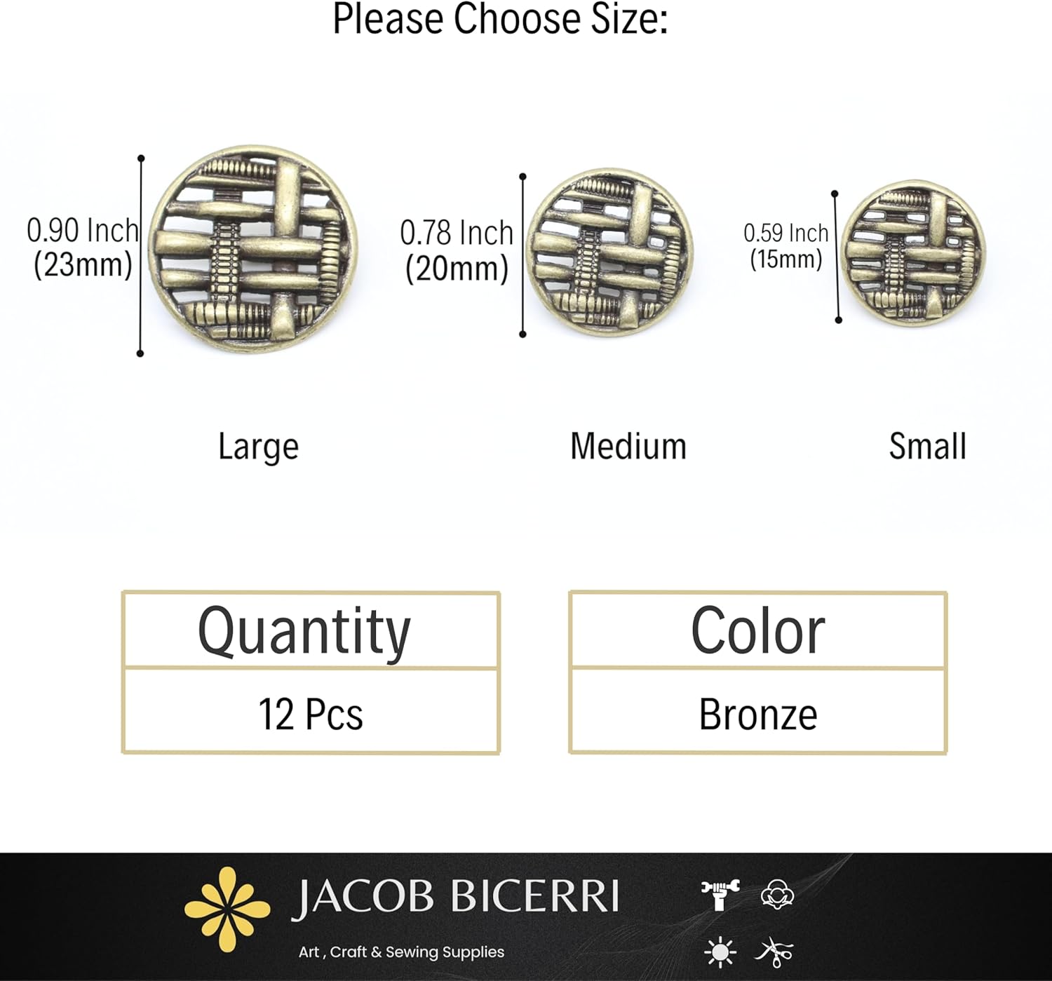 Bronze Metal Shank Buttons - 12 Pcs - 3 Size Options - Weave Round Metal Shank Buttons for Men Women Blazer Coat Uniform Shirt Suit and Jacket Sewing Craft DIY N17103