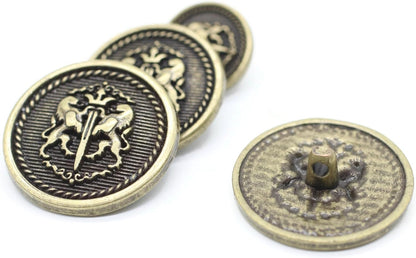 Twin Lion Bronze Metal Shank Buttons - 12 Pcs - 3 Size Options - Luxury Twin Lion Crown Kingdom Metal Shank Buttons for Men Women Blazer Coat Uniform Shirt Suit and Jacket Sewing Craft DIY N16903