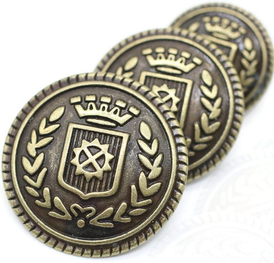 Bronze Metal Shank Buttons - 12 Pcs - 3 Size Options - Crown Floral Round Metal Shank Buttons for Men Women Blazer Coat Uniform Shirt Suit and Jacket Sewing Craft DIY N16703