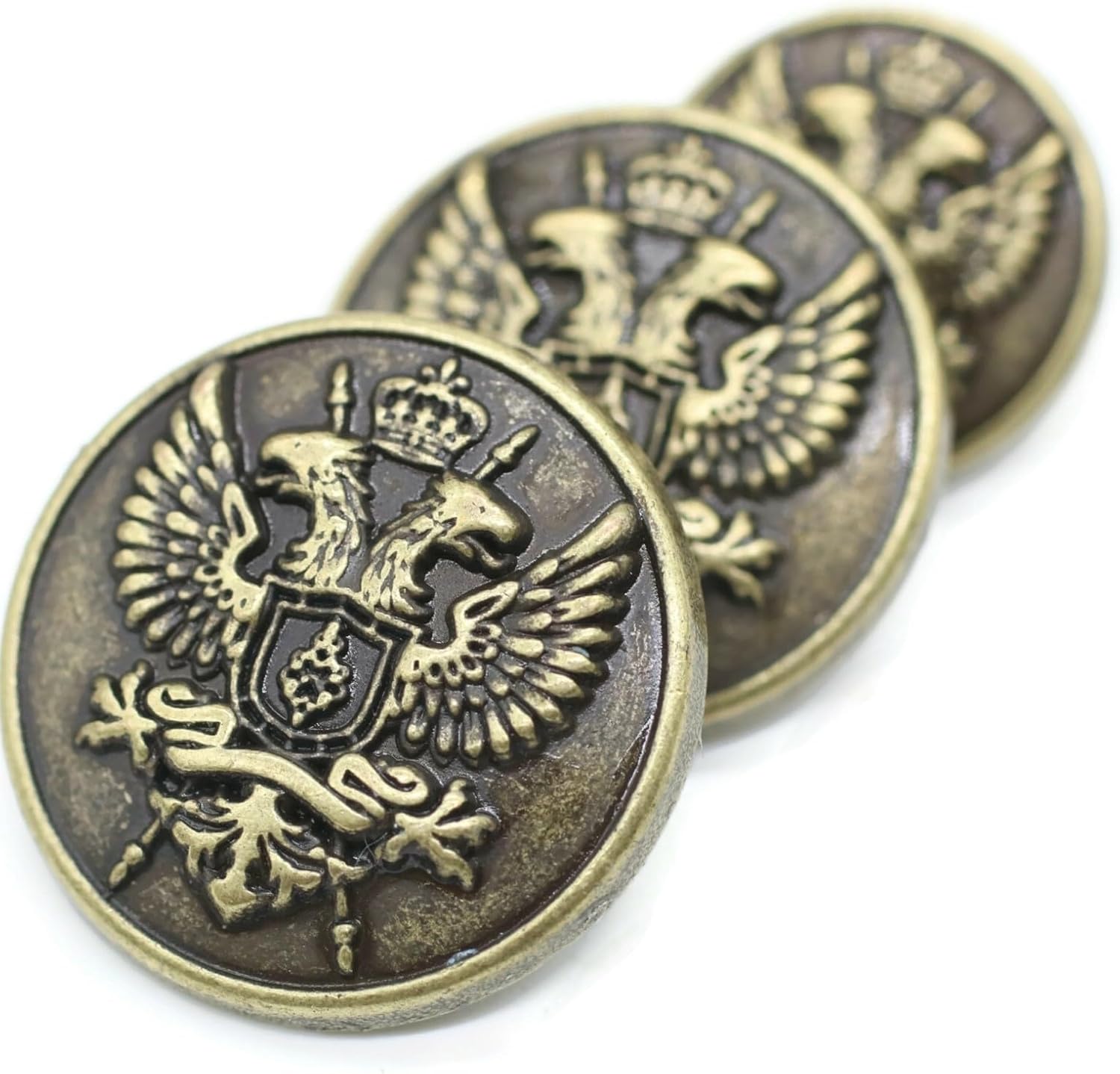 Bronze Metal Shank Buttons - 12 Pcs - 3 Size Options - Luxury Eagle Round Wave Metal Shank Buttons for Men Women Blazer Coat Uniform Shirt Suit and Jacket Sewing Craft DIY N14903