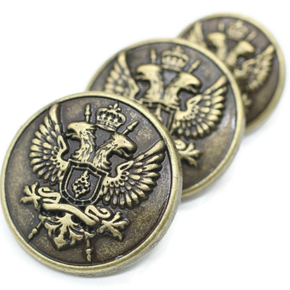 Bronze Metal Shank Buttons - 12 Pcs - 3 Size Options - Luxury Eagle Round Wave Metal Shank Buttons for Men Women Blazer Coat Uniform Shirt Suit and Jacket Sewing Craft DIY N14903