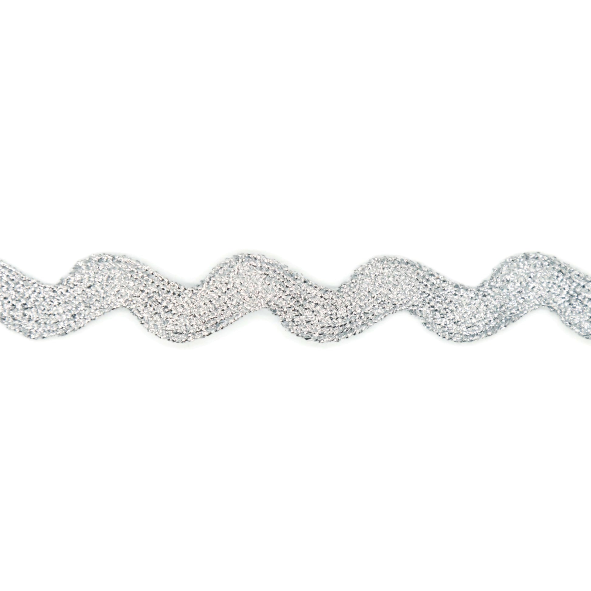 Glitter RIC Rac Trim - 1/4 Inch (6mm) - 5 Yards - Silver Wave Bending Fringe Trim Glitter Lace Ribbon RIC Rac Trim for Sewing Clothes Gift Wrapping Home Party Decoration GL0405
