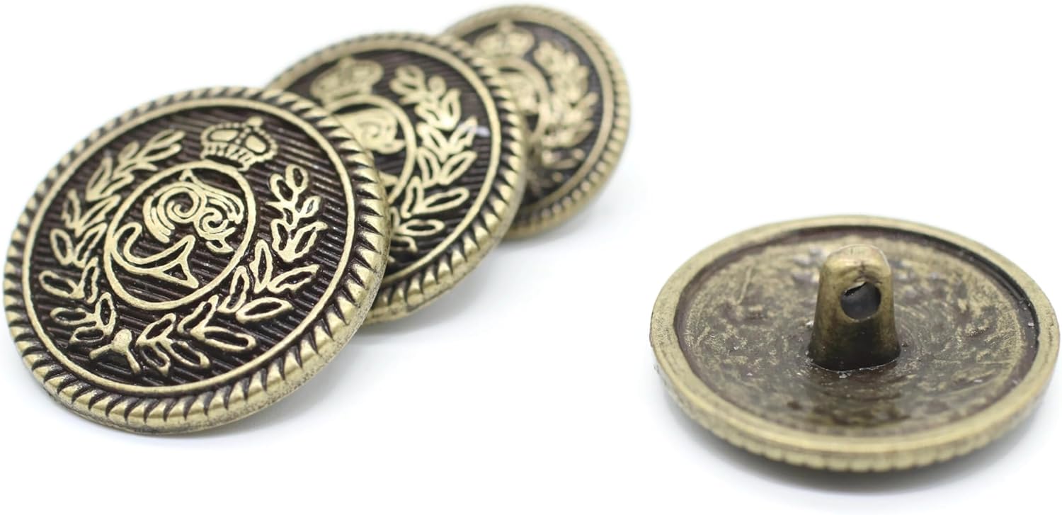 Bronze Metal Shank Buttons - 12 Pcs - 3 Size Options - The Crown of Kingdom Round Metal Shank Buttons for Men Women Blazer Coat Uniform Shirt Suit and Jacket Sewing Craft DIY N17503