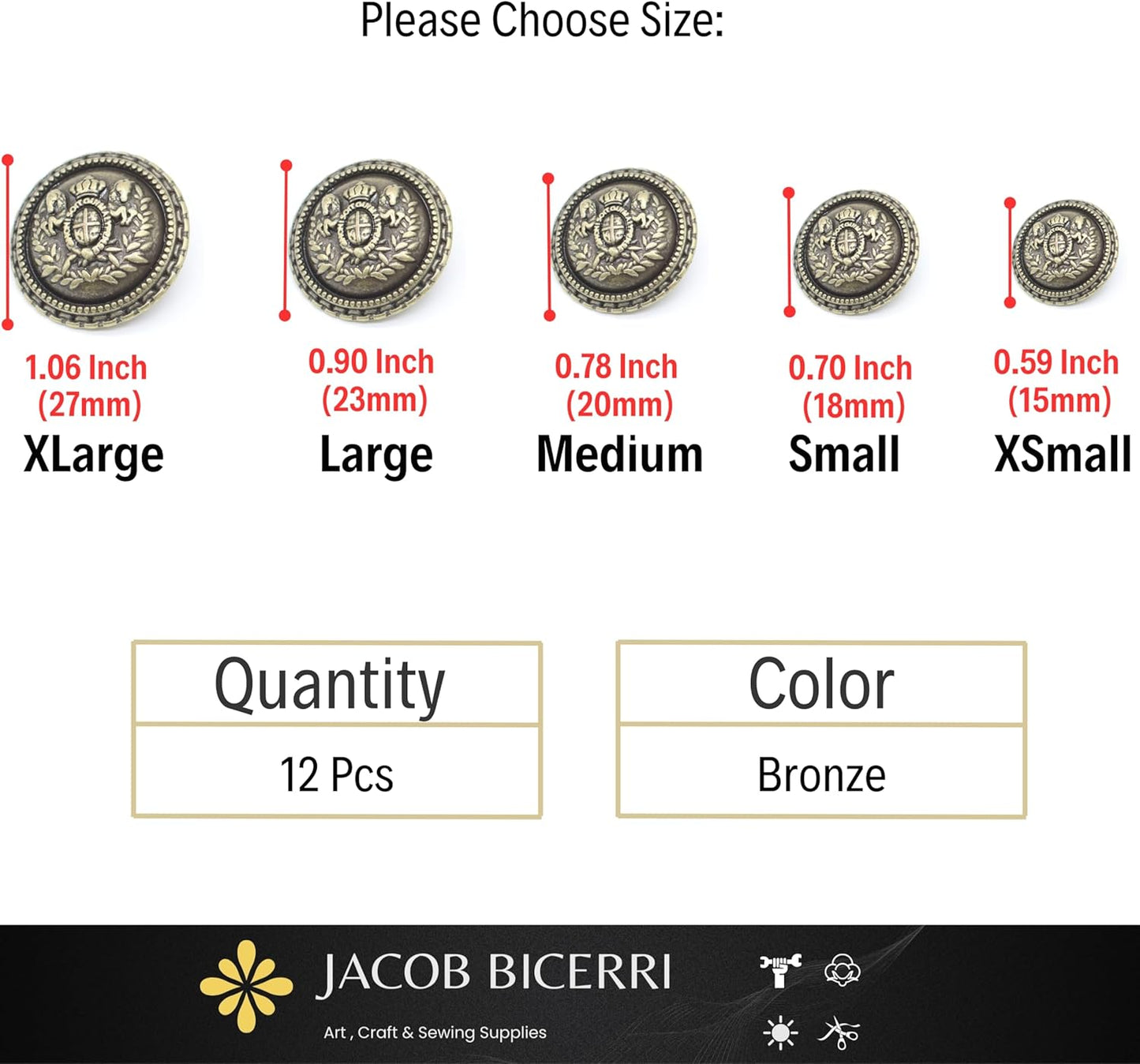 Bronze Metal Shank Buttons - 12 Pcs - 4 Size Options - Luxury Flat Round Wave Metal Shank Buttons for Men Women Blazer Coat Uniform Shirt Suit and Jacket Sewing Craft DIY N18105