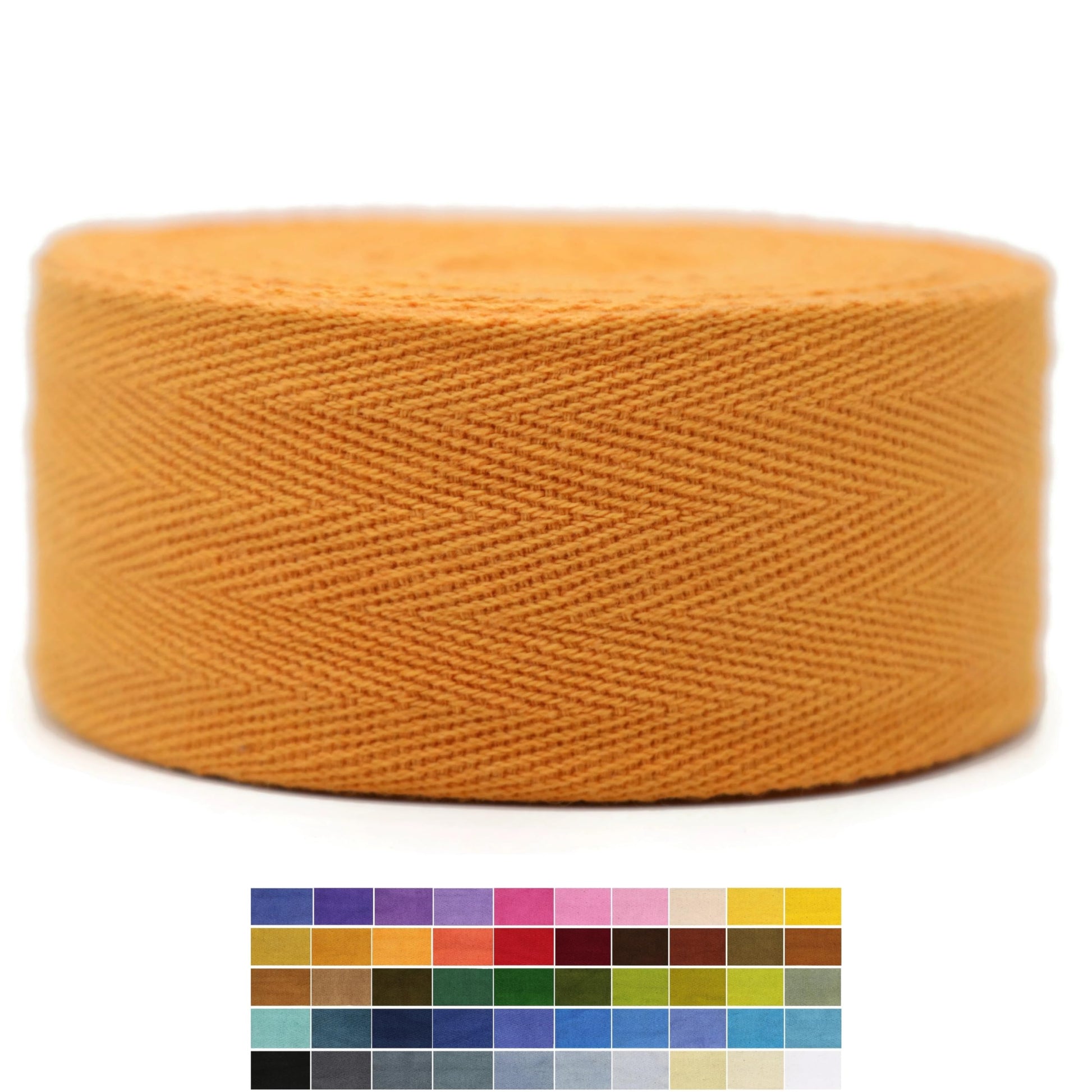 2" & 1.5" & 1.18' & 1" Cotton Herringbone Bias Binding Tape - 10 Yards - 50+ Colors - 100% Natural Cotton - Sewing, Wrapping, Craft, DIY - 10145 (MeriGold)