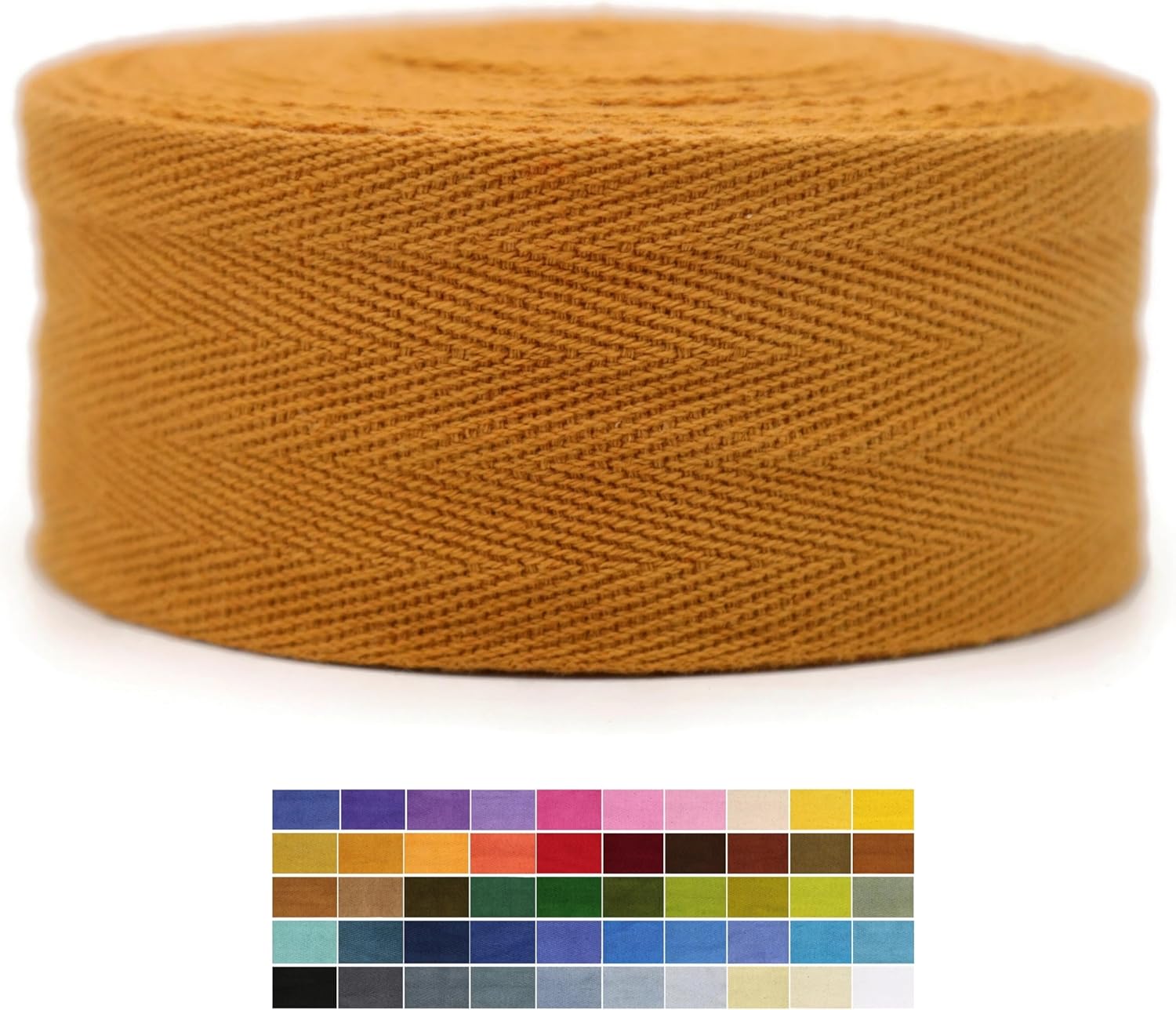 2" & 1.5" & 1.18' & 1" Cotton Herringbone Bias Binding Tape - 10 Yards - 50+ Colors - 100% Natural Cotton - Sewing, Wrapping, Craft, DIY - 10145 (MeriGold)