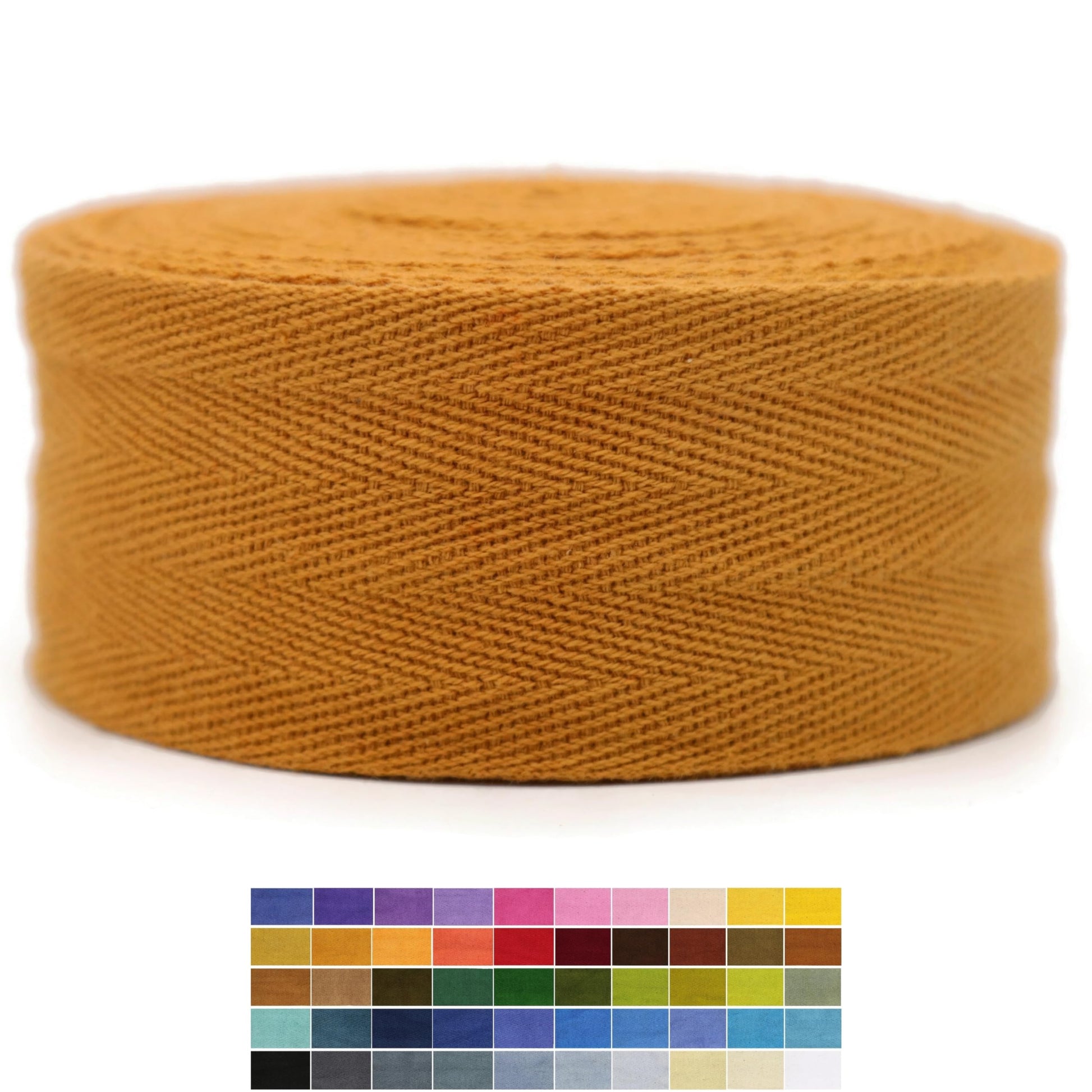 2" & 1.5" & 1.18' & 1" Cotton Herringbone Bias Binding Tape - 10 Yards - 50+ Colors - 100% Natural Cotton - Sewing, Wrapping, Craft, DIY - 10145 (MeriGold)