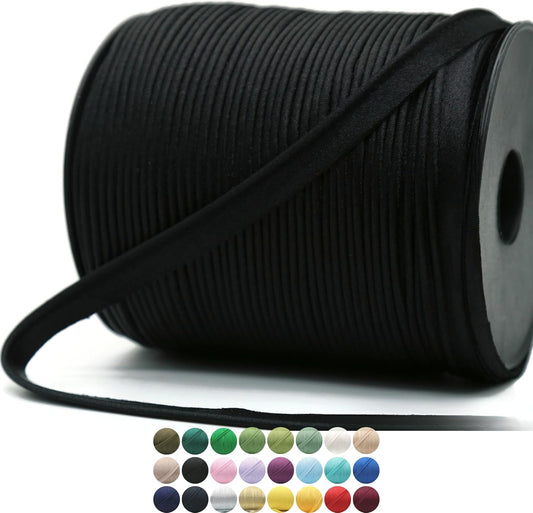 Black Luxury Satin Piping Trim - 10 Yards - 25+ Colors - Satin Shiny Double Fold Piping Bias Tape Binding Lip Cord Welting Cord with Spool for Sewing Clothing Trimming Upholstery SP267010…