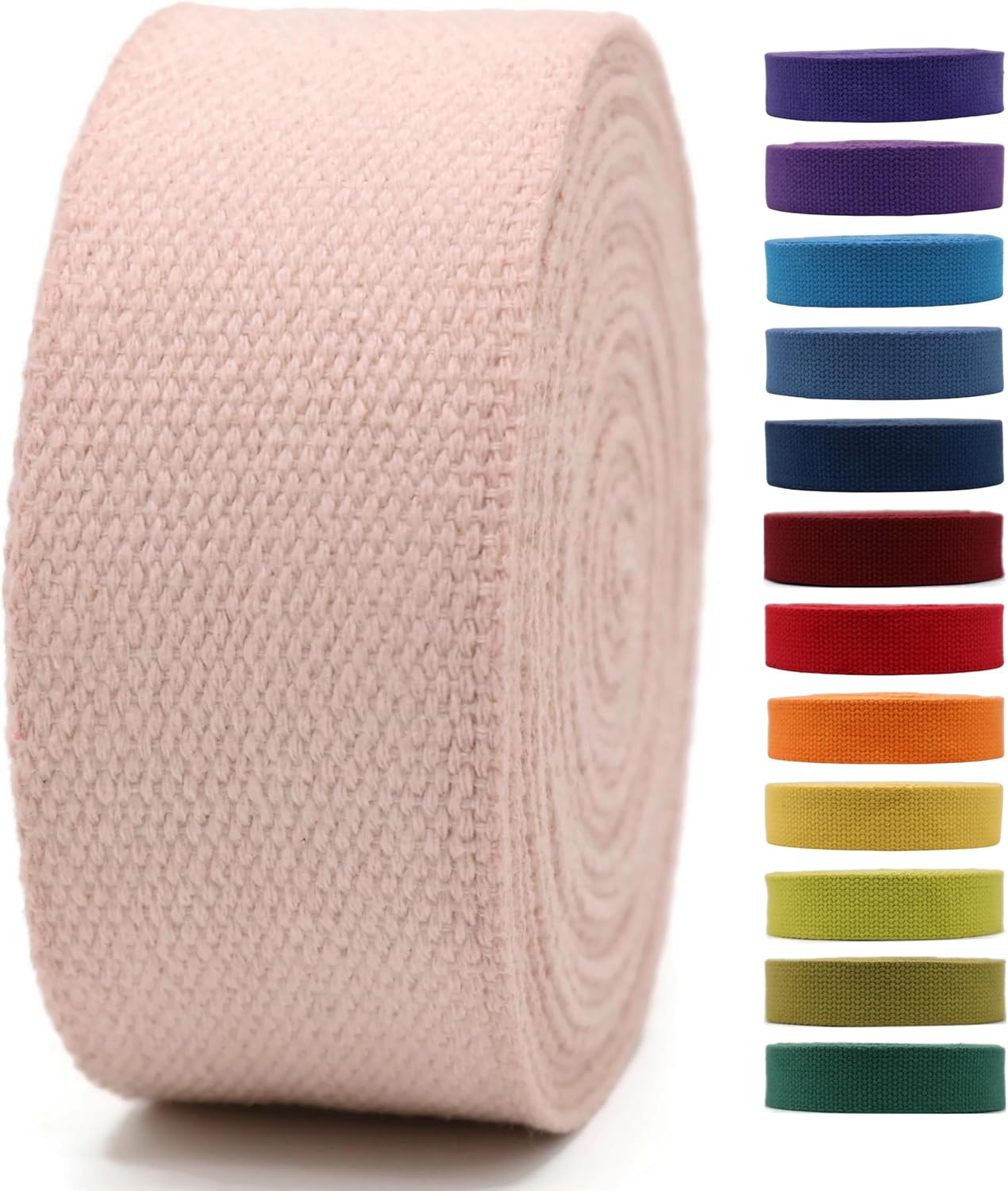 2" & 1.5'' & 1" Cotton Webbing - 5 Yards - 50+ Colors -%100 Natural Cotton - Turkish Woven - Heavy Duty 1 Inch 1.5 Inch 2 Inch Canvas Webbing for Sewing Straps Bag Climbing Indoors Craft DIY 11195…