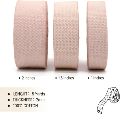 2" & 1.5'' & 1" Cotton Webbing - 5 Yards - 50+ Colors -%100 Natural Cotton - Turkish Woven - Heavy Duty 1 Inch 1.5 Inch 2 Inch Canvas Webbing for Sewing Straps Bag Climbing Indoors Craft DIY 11195…