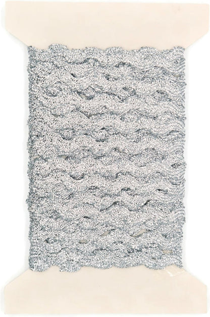 Glitter RIC Rac Trim - 1/4 Inch (6mm) - 5 Yards - Silver Wave Bending Fringe Trim Glitter Lace Ribbon RIC Rac Trim for Sewing Clothes Gift Wrapping Home Party Decoration GL0405