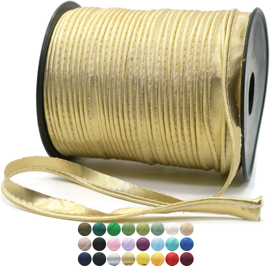 Gold Satin Piping Trim - 10 Yards - 25+ Colors - Satin Shiny Double Fold Piping Bias Tape Binding Lip Cord Welting Cord with Spool for Sewing Clothing Trimming Upholstery SP264610…